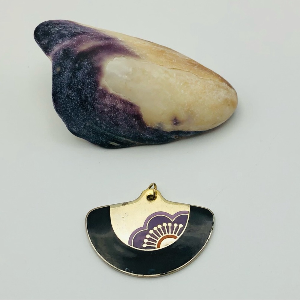 Laurel Burch Pendant Fan in Purple Cloisonné Art